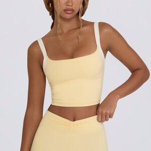 Bo + Tee Oh Polly Gym Fitness Contrast Tank Top in Lemon Marl Baby Yellow